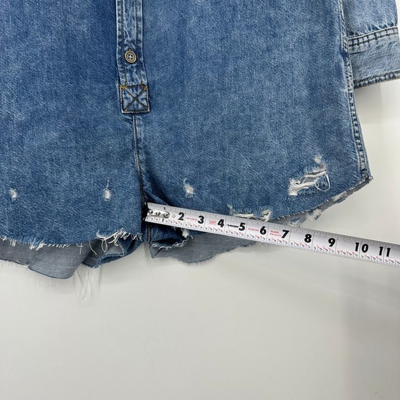 Anthropologie PILCRO Denim Jean Distressed Long Sleeve Utility Romper Jumpsuit 8 - Picture 9 of 9